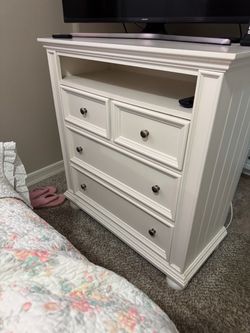 White Wood Dresser with TV Stand Shelf