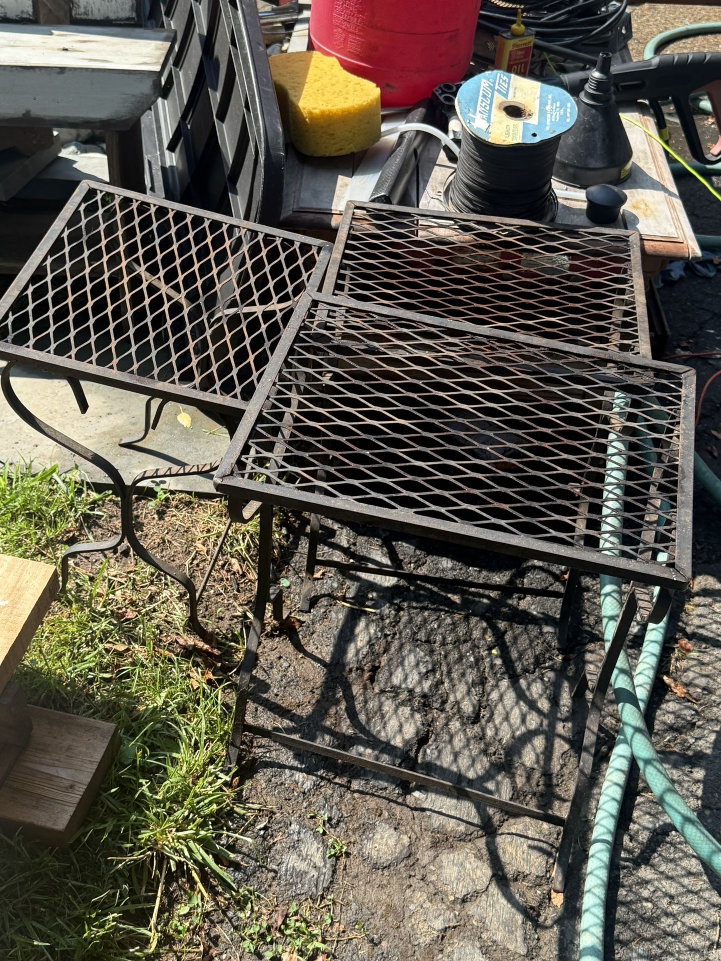 Set Of Three Metal Outdoor Tables.   