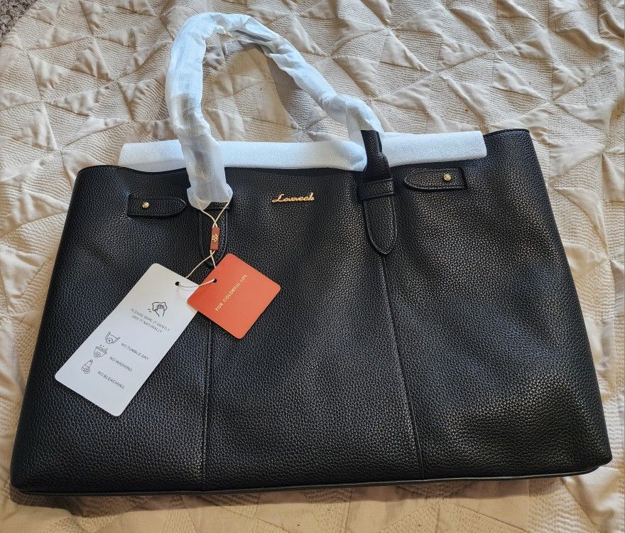 New Laptop Tote Bag for Women, 15.6 Inch Waterproof Leather Work Purse, Computer Briefcase Handbag with Zipper for Office Business, Teacher & Trave