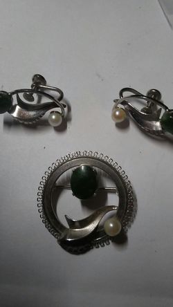 Sterling silver perils n jade vintage jewelry