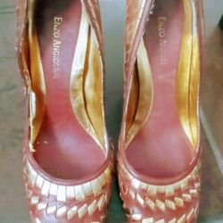 Heels Enzo Angiolini  Leather Woven Designer 7.5