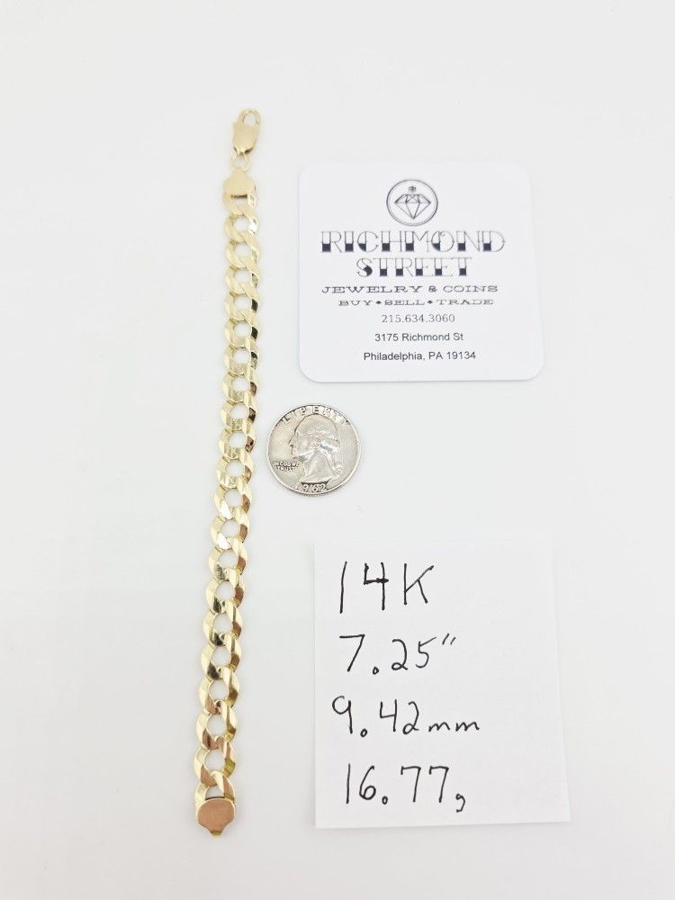 14k gold 7.25" curb link braceket