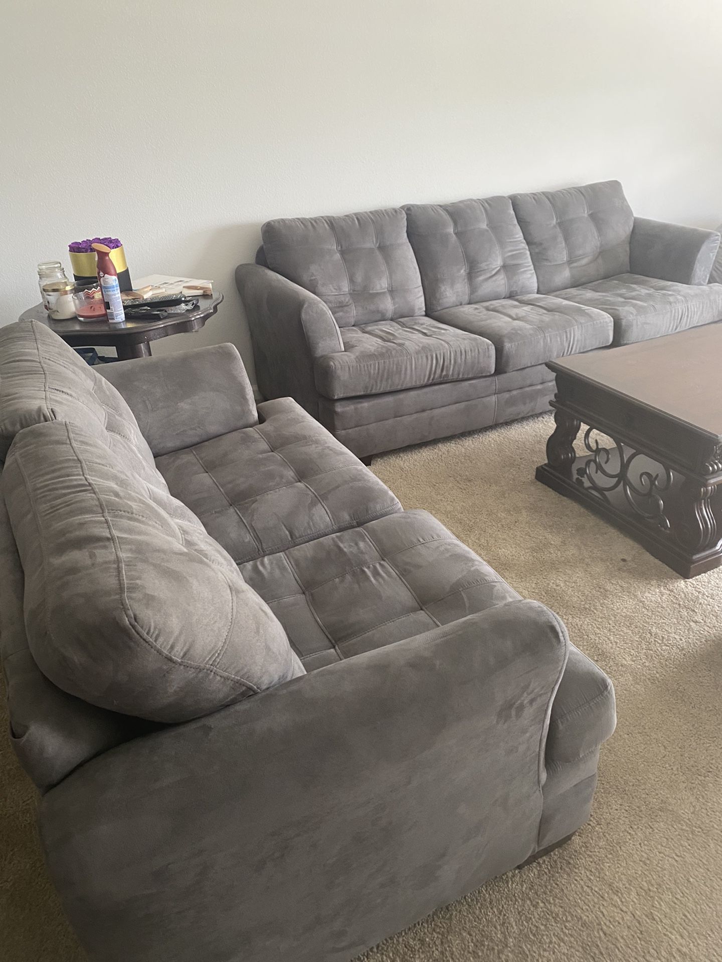 Grey Couch And Loveseat Set $275