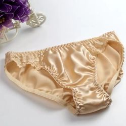Luxury 100% mulberry silk panties briefs bikinis-Size L - New-Light Yellow