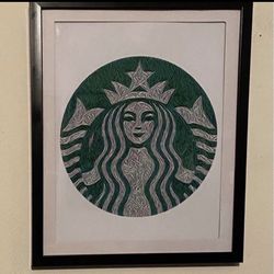 Starbucks logo Custom art piece on black frame