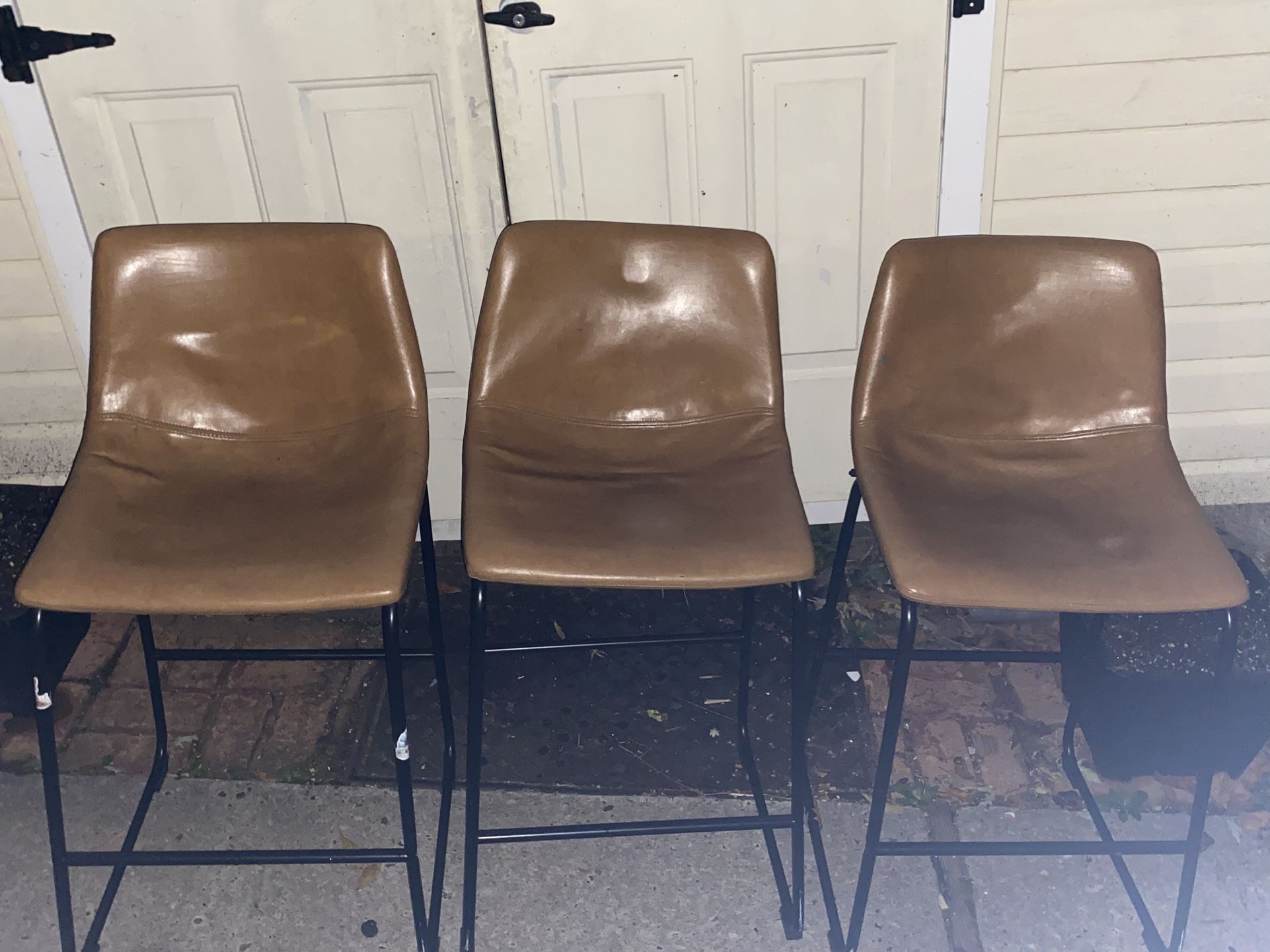 Set Of 3 Leatherette Bar Stools