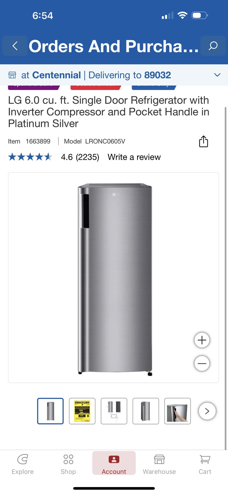 Brand New LG 6.0 CU Fridge/Freezer
