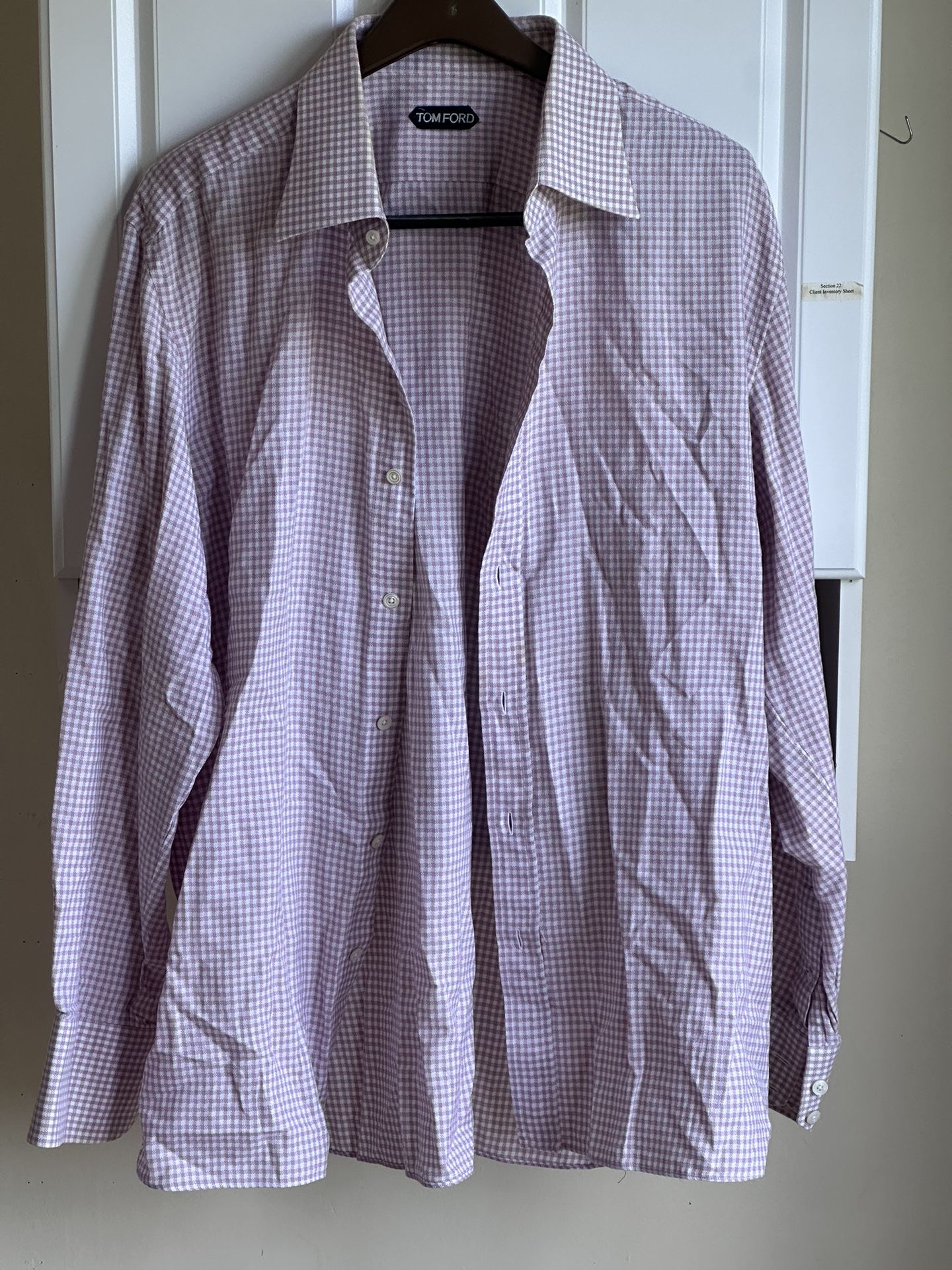 Tom Ford Plaid Print White/Pink Plaid Gingham Check Men’s Dress Shirt Size 17.5/44