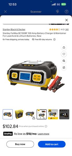 Stanley FatMax BC100BF 100 Amp Battery Charger & Maintainer For Lead Acid & Lithium Batteries, New