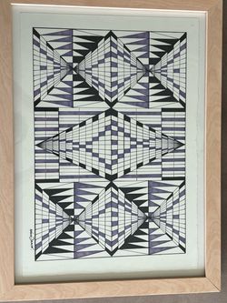Roman Draco Framed Geometric Op Art Drawing