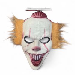 Creepy Clown Halloween Mask with Orange Hair one size
