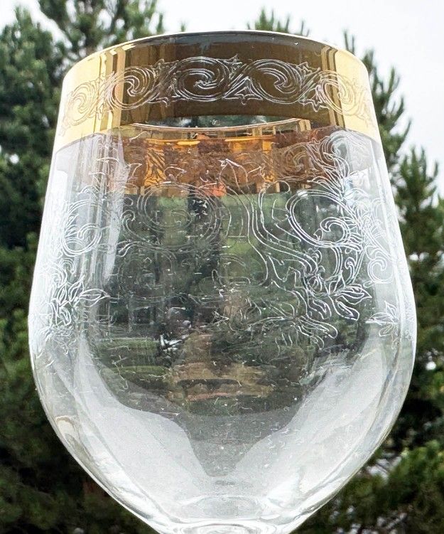 Cristaleria Cristaldekor Etched Crystal Wine Glasses. Hand Blown. 24 K Gold  Rim. - bibarnabloc.cat