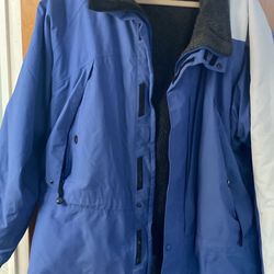 Lands End Raver Fleece lined Zip Up jacket XL Blue/Gray