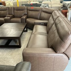 Brown Leather Power Reclining Sectional 