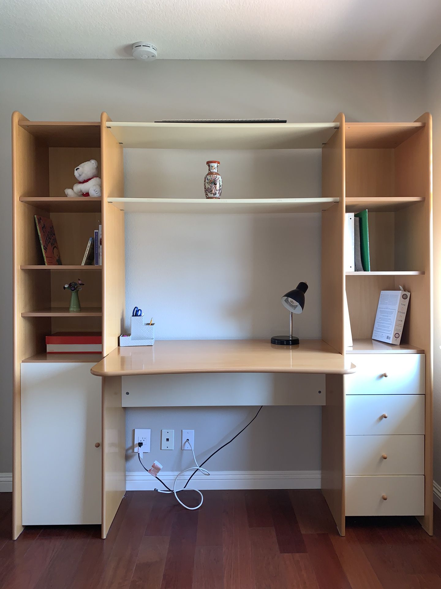 Plummer’s desk and bookshelves