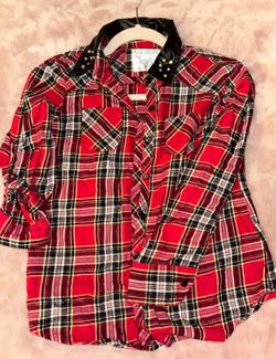 Justice Girls Clothing Red Plaid Flannel  Top Size 12
