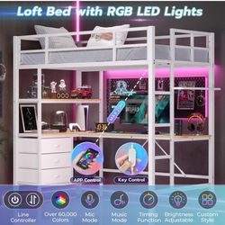 DICTAC Loft Bed Twin Size with L-Shaped Desk