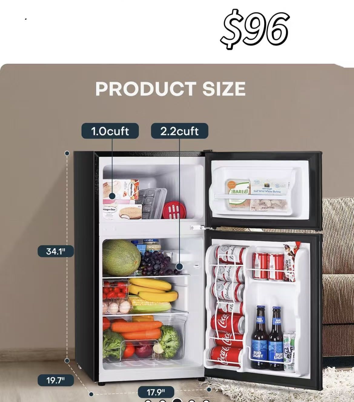 😀 Upstreman 3.2 Cu.Ft Fridge with Freezer, Double Door Refrigerator with Freezer, Black, 👀please check photo 7&8 for the surface scratch and dent a