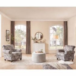 Set Of 2pcs Classical Paisley Print Accent Chair with Rolled Arms