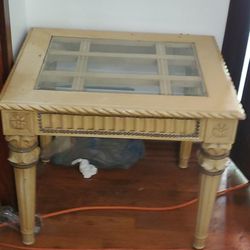 Carved Wood End Table 