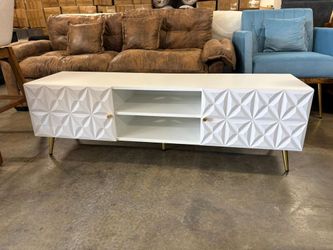 TV Stand - White and Gold Media Console with Diamond Pattern
​