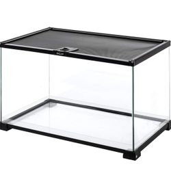 REPTI ZOO Full Glass 15 Gallon Reptile Tank, Medium Reptile Terrarium for Gecko Hermit Crab Hognose Snake etc, Top Screen Ventilation & Feeding