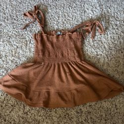 Brown Smocked Tie-Strap Mini Dress