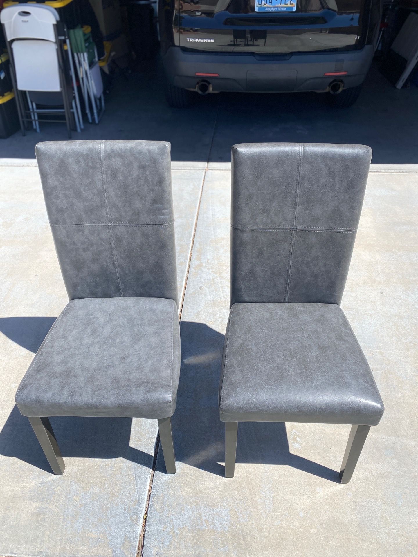 Modern Gray Leather Dining Chairs Set of 2