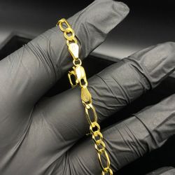 9” Figaro Bracelet 5mm Real 925 Sterling Silver 14K Yellow Gold Plated – Italy