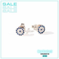 Silver earrings with blue zircon for women with rhodium plating,