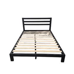Clean & Modern Queen Bed Frame – Sleek Black Metal & Wood Slats $148
