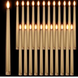 Macarrie 24 Pack Flameless Taper Candles, Battery Operated, 11 Inch Long Fake Candles, Flameless Flickering Taper Candles for Wedding, Halloween, Chri