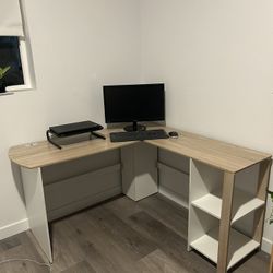L Shaped Beige White Office Desk 