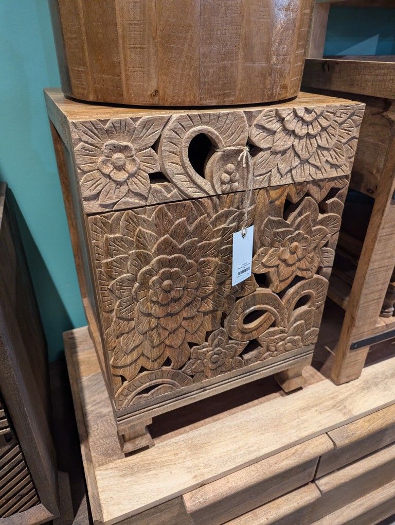 One Drawer One Door Carved Accent Table