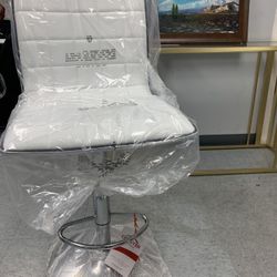 2 White Leatherette Adjustable 48” Hight Bar Stools! 2 Available For 275$ Set 
