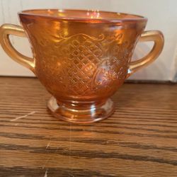 RARE vintage Federal Glass Normandie Open Sugar in the iridescent marigold color