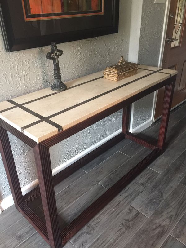 Brown Table With Marble Like Finish On Top From Lacks Furniture
