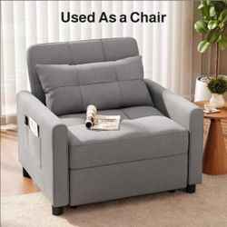Title: 3-in-1 Convertible Sleeper Chair Bed – Gray – Like New
