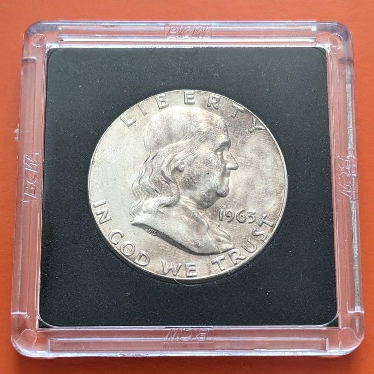 1963 Benjamin Franklin uncirculated 90% silver half dollar coin