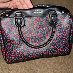 Coach Mini Bennett Satchel In Black Floral Print