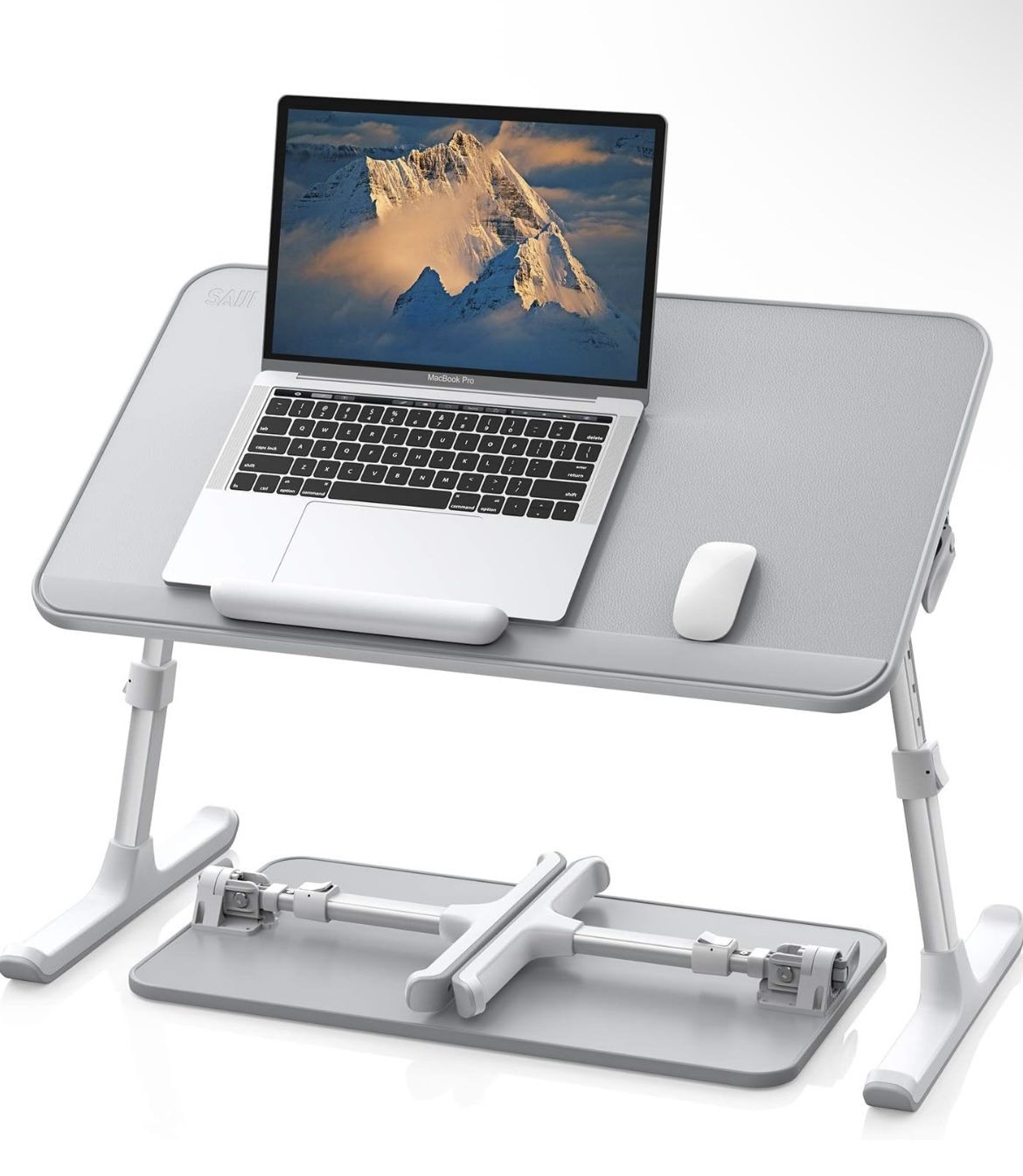 SAIJI Leather Lap Desk Laptop Bed Tray Table, Adjustable Laptop Stand for Bed, Portable Lightweight Standing Desk for Writing Eating Reading Couch Sof