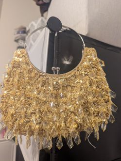 Gold Beaded Crystal Fringe Evening Bag