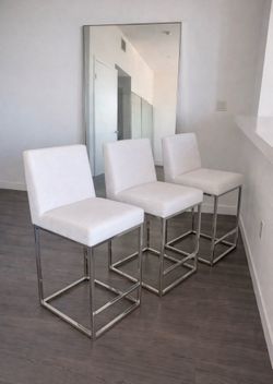 Restoration Hardware Emery Counter Stools | White Performance Textured Linen Weave | Set of 3
