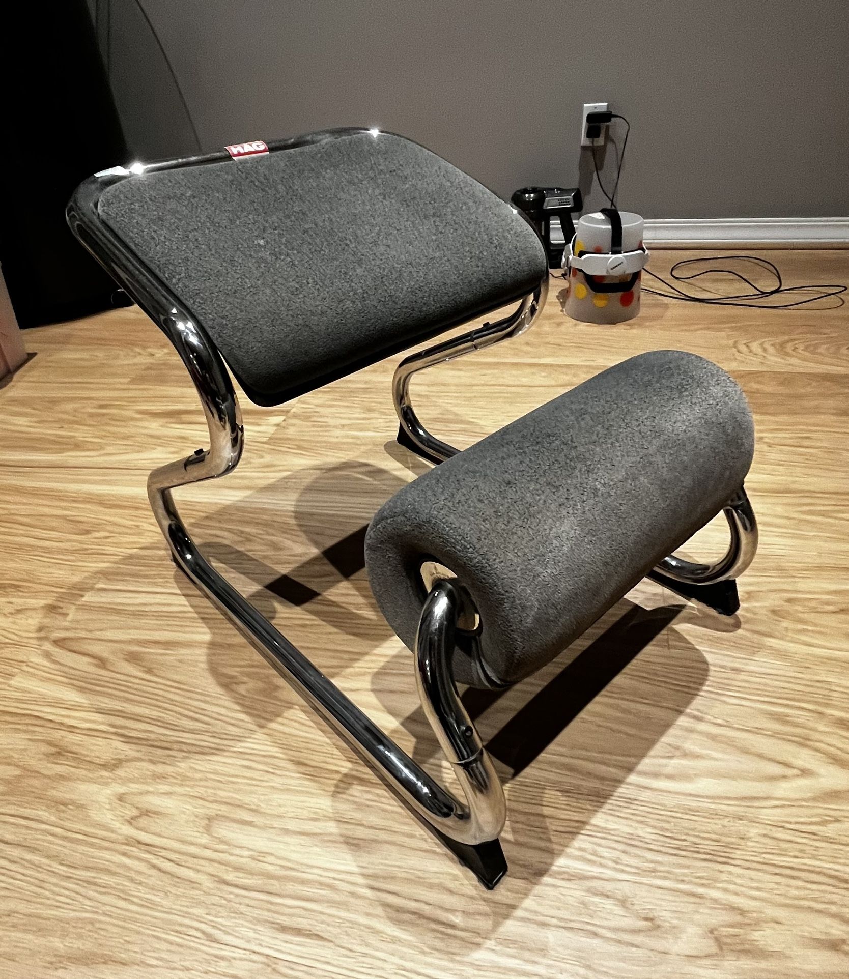Vintage 80s HAG Chrome Balans Activ Chair Kneeling Stool Post Modern Norway