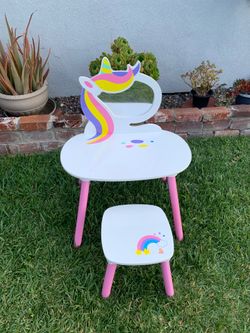 Unicorn Vanity Table with Stool