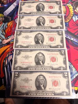 Series 1963B $2 Red Seal Notes Consecutive Set of 5