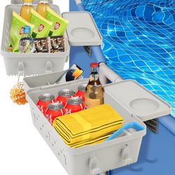 Poolside Storage Basket w/ Pool Cup Holder for Above Ground Pools, Fits 3" Rails (2-Pack) (NEW)
