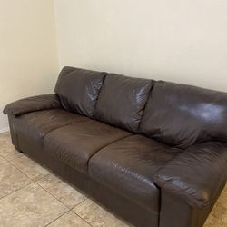 Genuine Dark Brown Leather Sofa 
