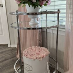 Silver/Chrome Glass Bar Cart For Sale