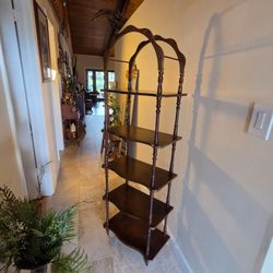 Dark Wood Tall Etagere Bookshelf with Turned Spindles